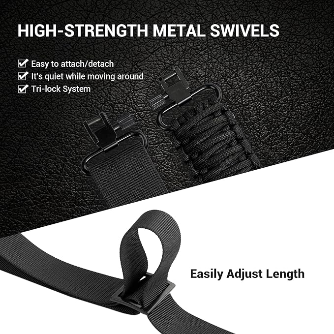 Double Braide 550LB Shotgun Sling 2 Point Paracord Rifle Sling,Non-Slip Traditional Adjustable Gun Sling for Hunting Shooting Camping