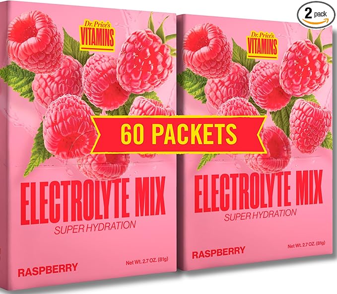 Dr. Price’s Electrolytes Powder Packets – Raspberry, 60 Packets | Sugar Free Electrolytes | Hydration Drink Mix, 72+ Trace Minerals, Keto Electrolytes, Vegan, Doctor-Formulated, Made in USA