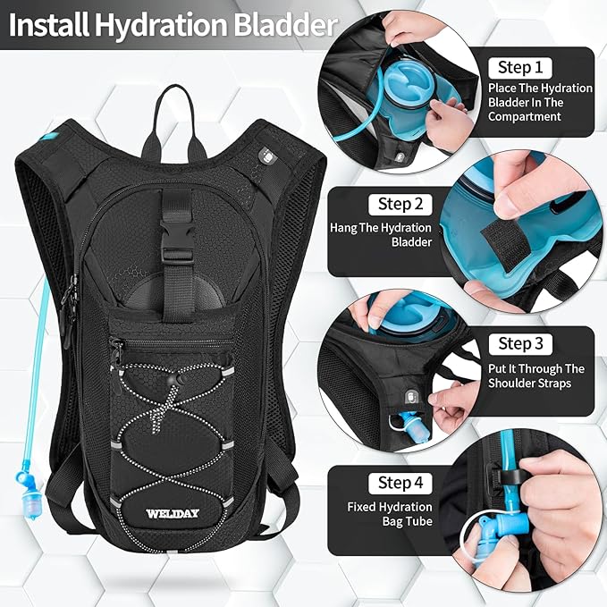 Hydration Backpack with Leak Proof Water Bladder, Lightweight Hydro Water Daypack for Rave, Cycling, Running, Hiking, Climbing
