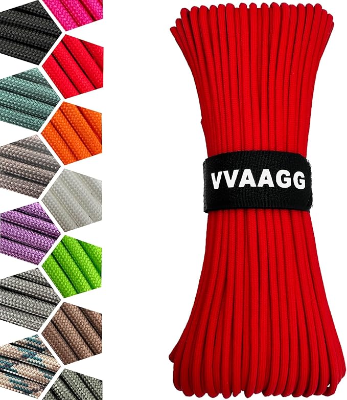VVAAGG 1000 Paracord Rope, 50ft 12 Strand Parachute Cord for Crafting, DIY Projects, Survival Bracelets, Camping, Tent, Clothsline, Outdoor Hiking, Fishing (Red, 50FT)
