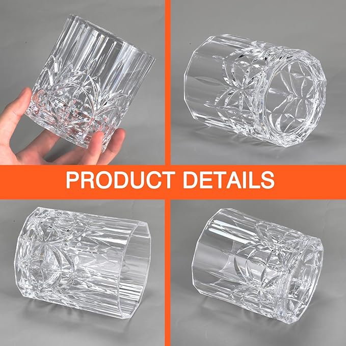 4 Sets Plastic Whiskey Glasses 14 oz Unbreakable Whiskey Drinking Glasses Old Fashioned Cocktail Cups Plastic Water Tumblers Clear Wine Cup Shatterproof Short Tumbler for Indoor Outdoor