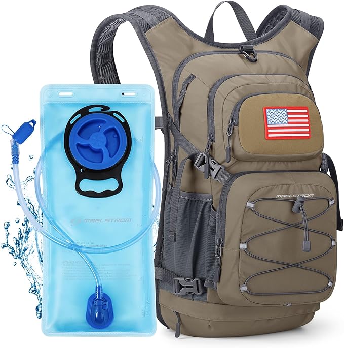 Maelstrom Hydration Hiking Backpack with 2L/3L Water Bladder, High Flow Bite Valve Water Backpack Men Women Lightweight Insulation for Hiking, Cycling, Running, Climbing, Camping