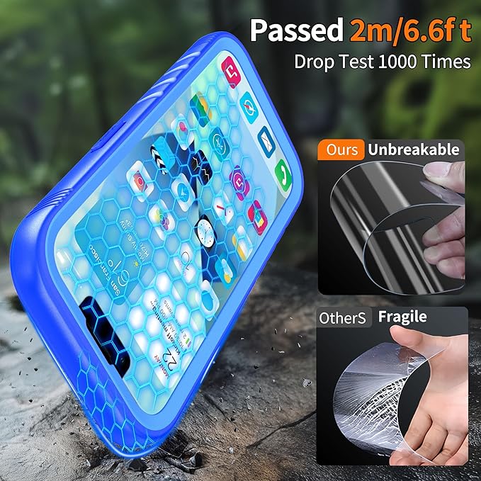 Cozycase for iPhone 15 Pro Waterproof Shockproof Dustproof Case - Heavy Duty/360 Full Body/Military Grade/Protective/Rugged 【8FT Drop Proof】 Built in Screen/Camera Protector with Lanyard Blue