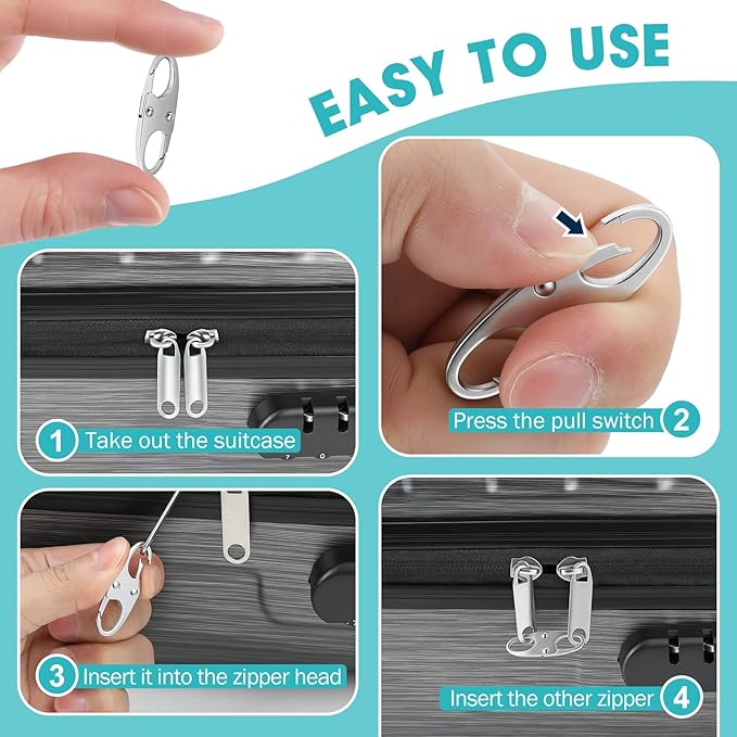 8 Pcs Anti-Theft Small Carabiner Clip, Double Opening Zipper Pull Replacement, Elegant Zinc Alloy Zipper Clips for Backpacks, Luggage, Duffel Bags, Travel Security Essentials - 4 Silver & 4 Gunmetal
