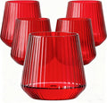 Lueumxc 40 Pack Plastic Ribbed Wine Glasses, 14Oz Origami Disposable Wine Glasses Unbreakable Clear Plastic Cocktail Glasses Recyclable Shatterproof Reusable Wine Cups (14oz-red-40pack)