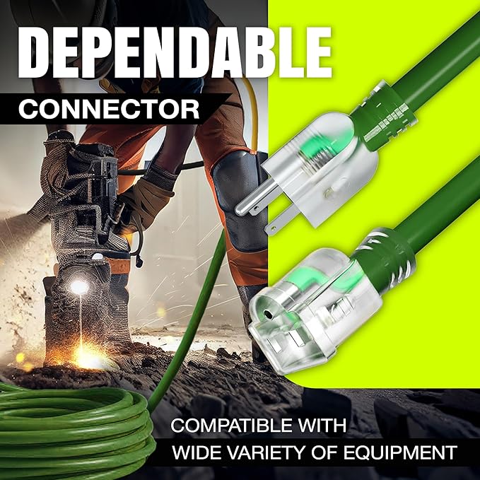 6ft Outdoor/Indoor Extension Cord 14/3 Gauge Heavy Duty 3 Prong SJTW, Waterproof, Flexible Cold-Resistant Long Power Cord,15A 125V 1875W, Green by LifeSupplyUSA