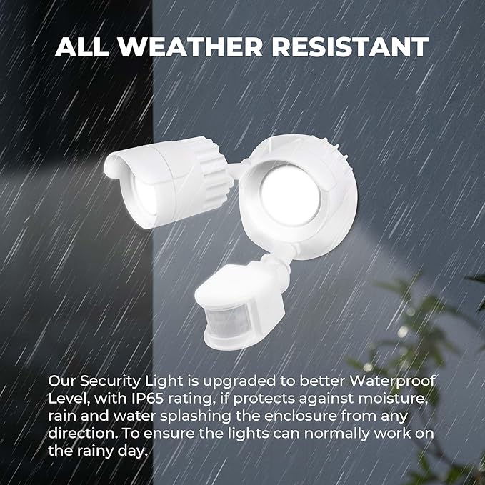 LED Motion Sensor Outdoor Lights, 34W 3500LM 5000K Daylight, IP65 Waterproof, Dusk to Dawn Flood Light, 2 Head Motion Lights for House, Security Lights for Outside, Garage, Yard (White, 1 Pack)