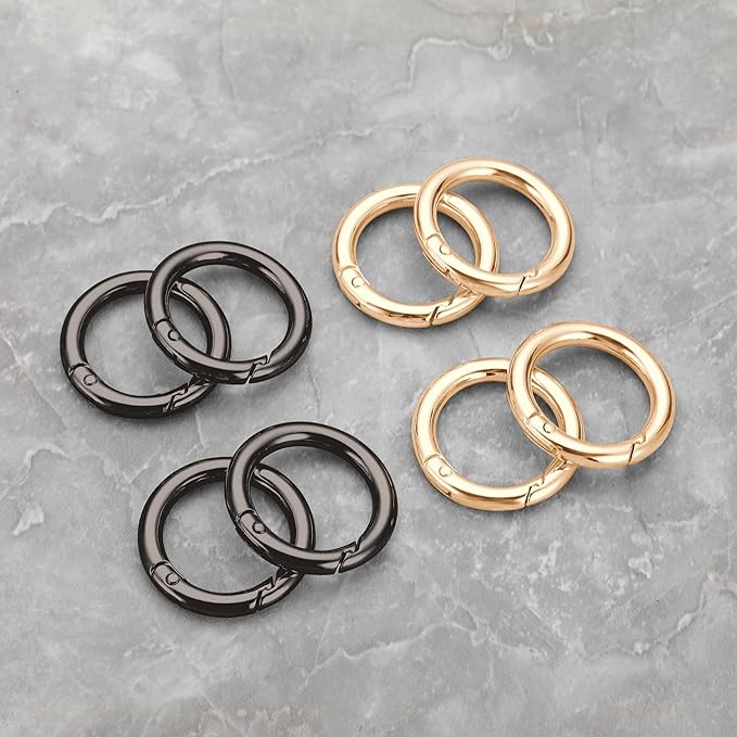 Gkeygo Key Ring Clip, 4/5 Inch Keychain Rings, 8 Pack Round Carabiner Clip for Keys, Buckle, Bags, Purses - Key Chain Hooks Replacement Keychains Lanyard DIY Crafts - Black, Gold