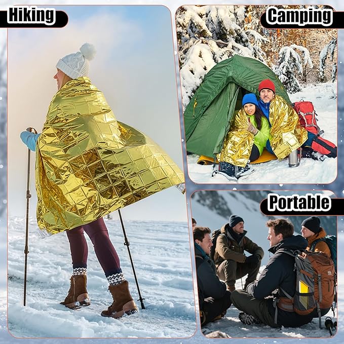 300 Pcs Emergency Blanket and Sock Bulk, Emergency Thermal Space Blankets Survival Winter Socks Gold and Silver Double-Sided Insulating Kits for Outdoors Camping Homeless Hiking