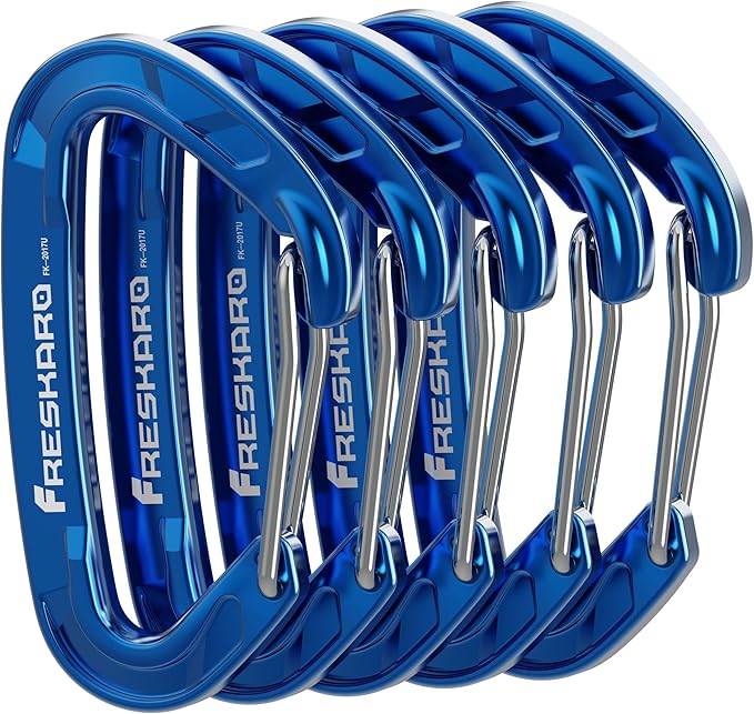 FresKaro 5pcs Nano Carabiner Clips, 8kN 1798lbs, Small Sturdy, Reliable Time-Tested Strong Spring Wiregate, Mini Size 2.37inch, Choice of 5colors
