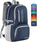 ZOMAKE Lightweight Packable Backpack, 35L Light Foldable Hiking Backpacks Water Resistant Collapsible Daypack for Travel(Navy Blue)