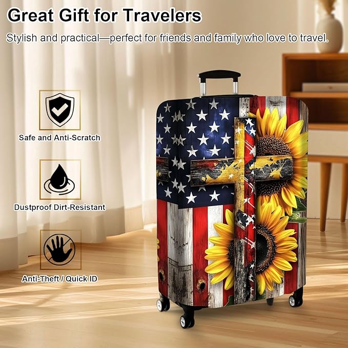 Luggage Cover Protector for 30-32 Inch Suitcases, TSA Approved Elastic Travel Suitcase Covers, Anti-Scratch Washable Luggage Sleeve for Carry On & Checked Bags, Cross American