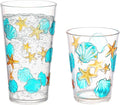 KLIFA- HAWAII series- 15.2 & 20.9 ounce, Set of 8, Sea World Acrylic Drinking Glasses, Shatter-proof Tumblers, BPA-Free, Stackable Plastic Drinkware, Dishwasher Safe Cups, Clear with 2-color printing