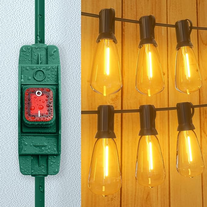 Outdoor Waterproof On/Off Switch Extension Cord, Heavy Duty 125v/250v Black SJTW Cord (6 Ft, Green)