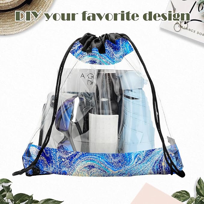 Shappy 30 Pcs Clear Drawstring Backpack, Plastic Waterproof Transparent Stadium Bags String Bag for Gym Travel (Black)