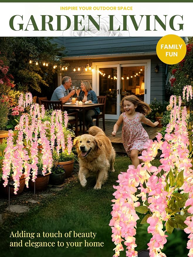 GIGALUMI Solar Lights Outdoor for Garden Decor, 3 Pack Solar Flower Lights Waterproof, 2 Lighting Modes Wisteria for Pathway,Yard, Patio Decoration, Gardening Gifts for Women (Pink)
