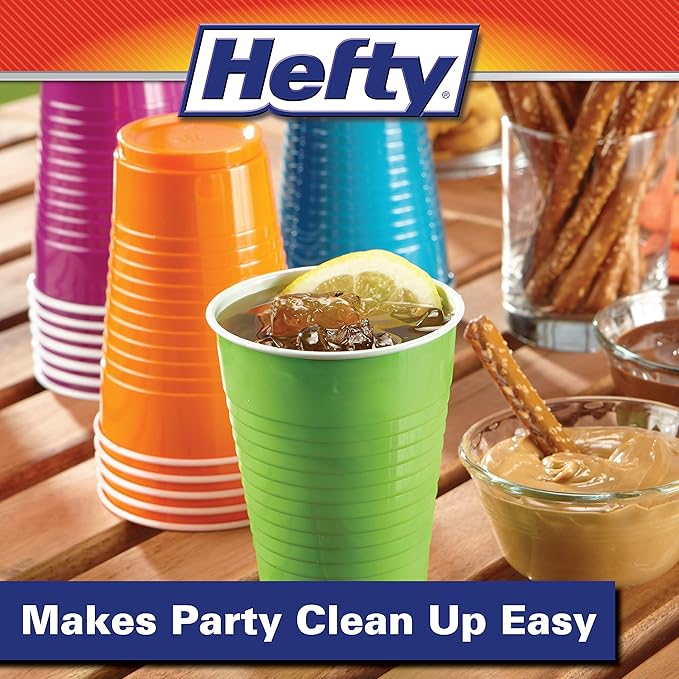 Hefty Plastic Cups, 16 Ounce, Disposable | 100 Count | Pack of 2 | Party | Assorted