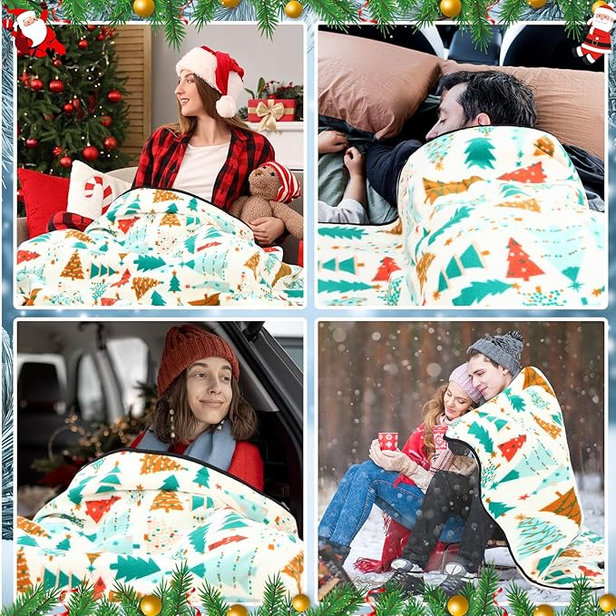 Riakrum 12V Car Heated Blanket for Cold with 2 or 3 Heating Levels 58 x 43 Emergency Winter Adjustable Temperature Electric Blanket Throw Gift Plugs in Car RV Truck SUV(Fresh Color,Christmas Tree)