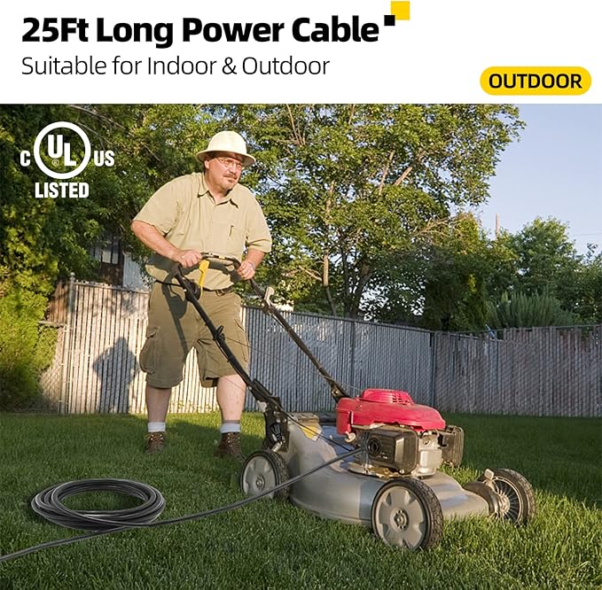 UL Listed Outdoor Extension Cord 2 Prong 25 FT Polarized Plug SJTW 16/2 Gauge 13 AMP 125V 1625W, Black Outdoor Extension Cord Waterproof, Flame & Cold Retardant,Water & Weather Resistant