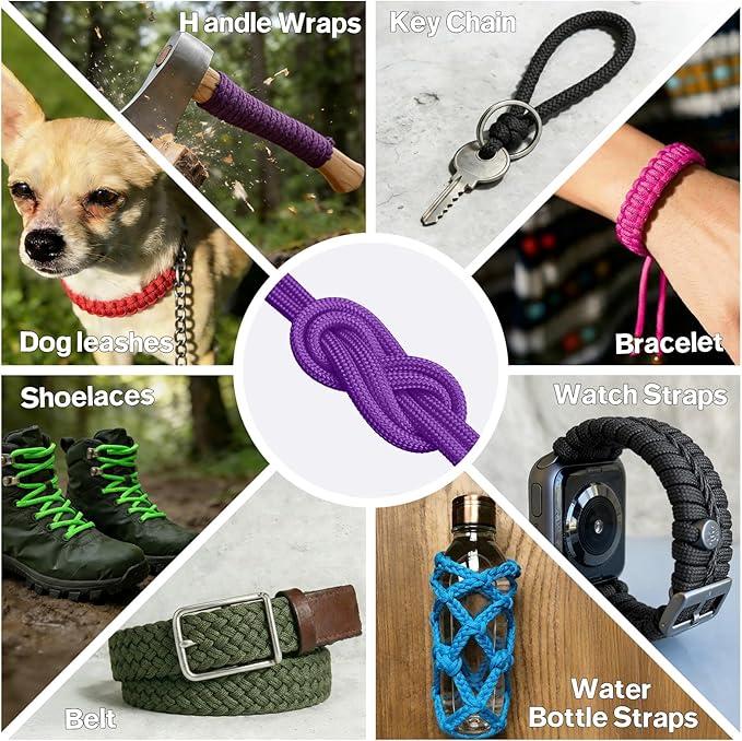 Paracord Rope 750 - Parachute para Cord 4mm 11 Strand Spool Rope Utility Nylon String for Outdoor Camping Survival Utility Tent Crafting DIY Projects - Purple 500ft