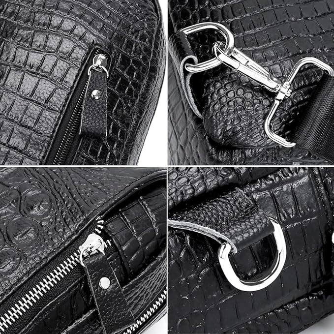 Hebetag Leather Sling Bag Crossbody Backpack for Men Travel Outdoor Office Work Camping Hunting Hiking Shoulder Chest Pack Casual Daypack, Black