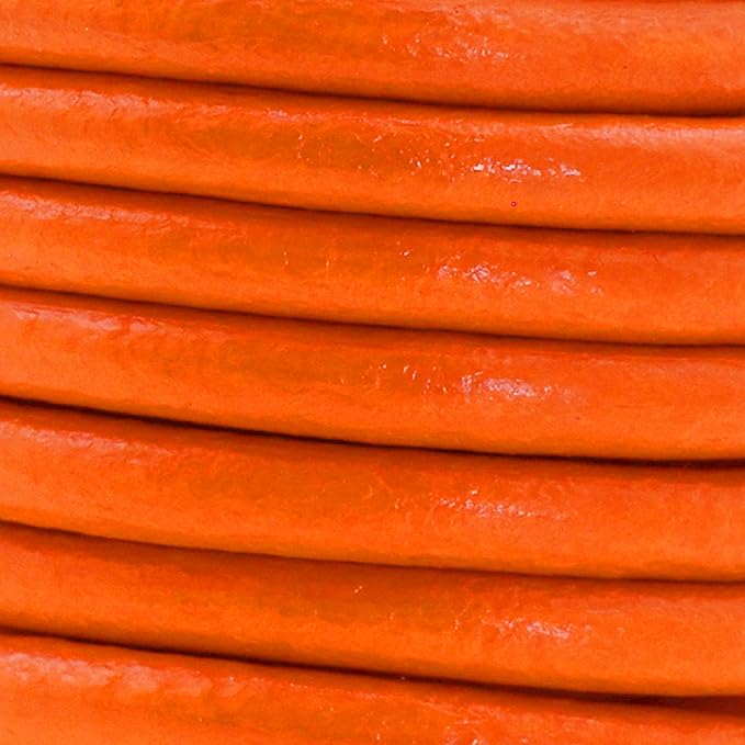 Mandala Crafts Round Genuine Orange Leather Cord for Jewelry Making – 5mm Cowhide Leather Rope String Lace for Kumihimo – 4.4 Yards Cowhide Craft Cording Spool