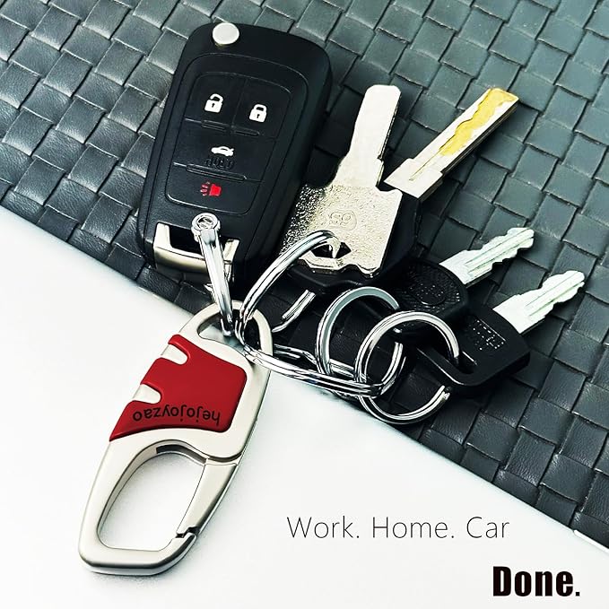 Keychain with Carabiner Clip, 4 Heavy Duty Key Rings and D Ring for Men's Car Key Fob Holder Fits Belt Loops