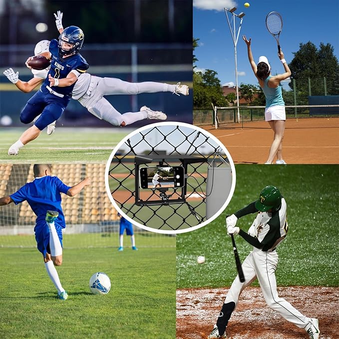 Cell Phone Fence Mount with Shade for iPhone, Mevo Start, Phones, Go Pro and Other Action Cameras, Adjustable Mounting Kit for Gamechanger for Recording Baseball, Softball and Tennis Games