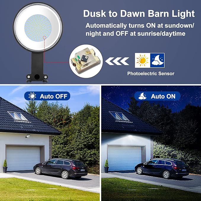 Karjoefar LED Barn Light, Dusk to Dawn Outdoor Lighting with 120W 15000LM 6500K Daylight, IP65 Waterproof Outdoor Security Lights for Garage Yard Street Warehouse Use