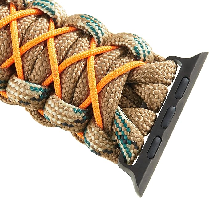 Savior Survival Gear Paracord Band,Compatible with Apple Watch Band 49mm 46mm 45mm 44mm 42mm,iWatch Band Series Ultra 10 9 8 7 6 5 4 3 2 1 SE,Adjustable strap for men (Brown-Brown Camo-Orange,Large)