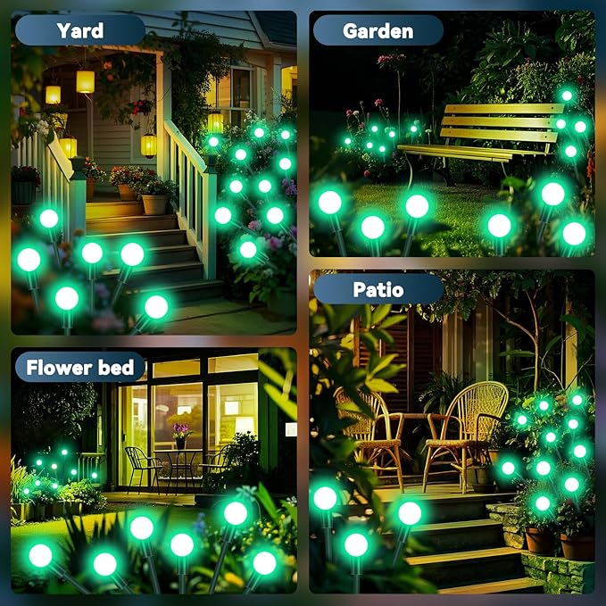 Slyuexu Solar Garden Lights Outdoor Waterproof, 2 Pack 16 LED Swaying Firefly Lights Outdoor Decor Light for Pathway Party Christmas Decoration, Unique Gifts for Women, Green