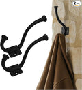 Mystic Colonial Medieval Rustic Cast Iron Wall Hooks (Set of 2) | (4 in x 3 in) Vintage Black Coated Double Coat & Hat Hook Hangers | Heavy-Duty Farmhouse, Gothic & Modern Decor