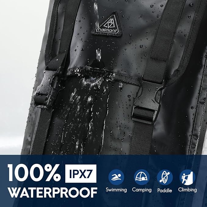 Haimont 100L Waterproof Backpack Large Roll Top Dry Backpacks Marine Dry Bags with Air Valve Travel Surfing Black/Grey
