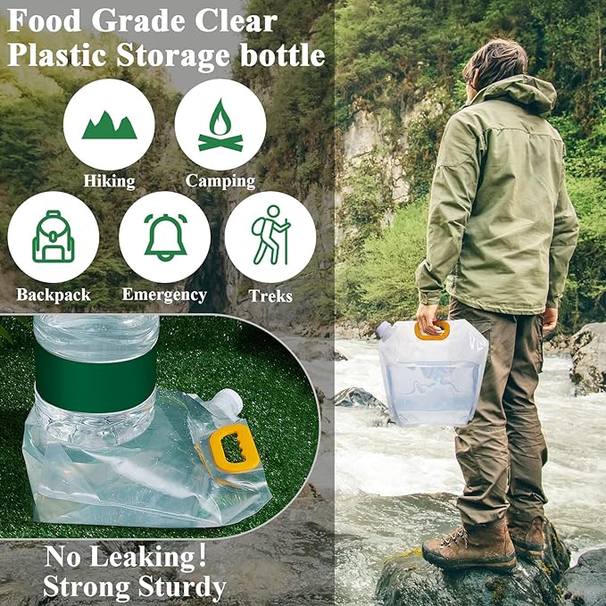 Tessco for you 36 Pcs 1.3 Gallon Collapsible Water Storage Bag Water Container Emergency Jug Plastic Storage Pouch Freezable Carrier Tank Foldable Bottle for Outdoor Sport Camping (Clear)