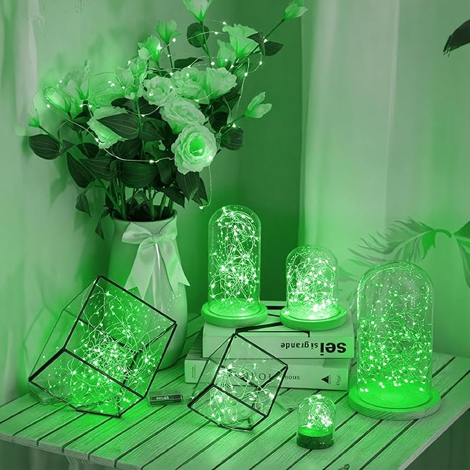 Lakumu Fairy Lights Battery Operated St. Patrick's Day, Rechargeable Copper Wire Battery Powered String Lights with Timer & 8 Modes for Bedroom Christmas Decoration Party Wedding (5M/16FT Green)