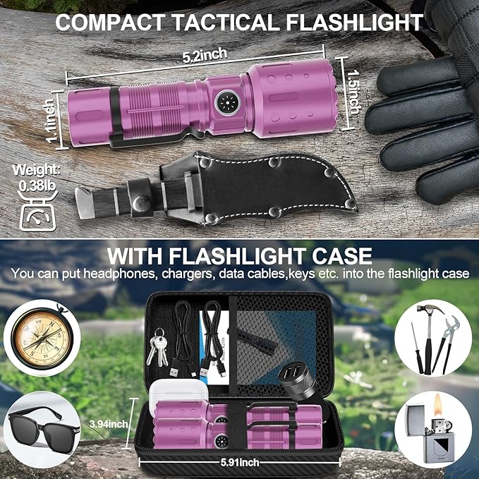 Banral Flashlights High Lumens Rechargeable, Super Bright Long Range Small Powerful Flashlight, 6 Modes LED Tactical Pocket Waterproof Flash Light for Home Emergency (2, Purple)