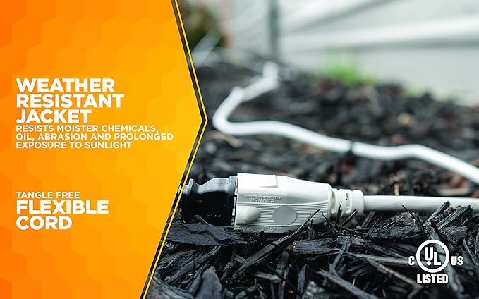 Southwire Outdoor Extension Cord - Light-Duty Landscape & Patio Cable - SJTW Extension - 16 Gauge - 3 Conductor - Weather Resistant - White - 40 Foot