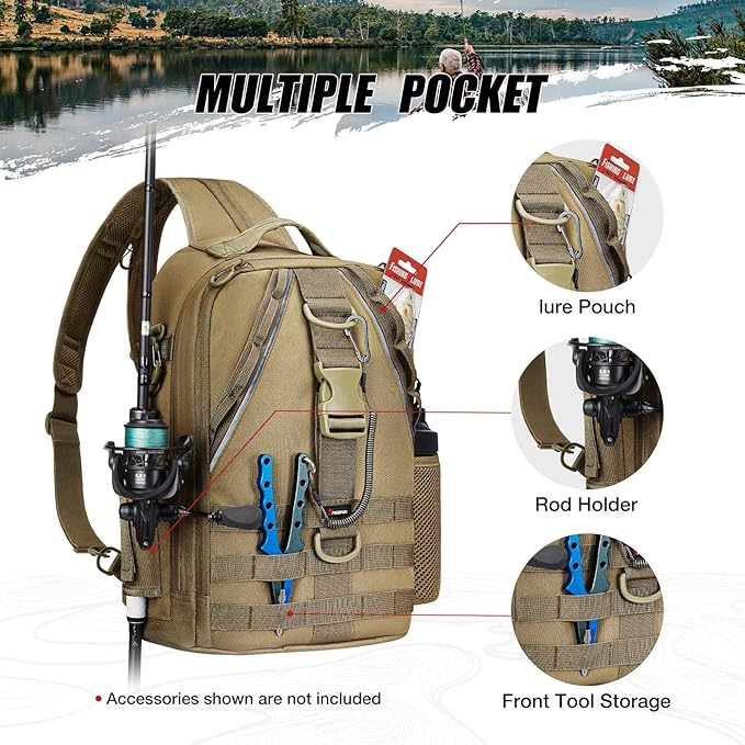 Piscifun Fishing Backpack with Rod Holder, Lightweight Sling Bag Storge Gear and Equipment