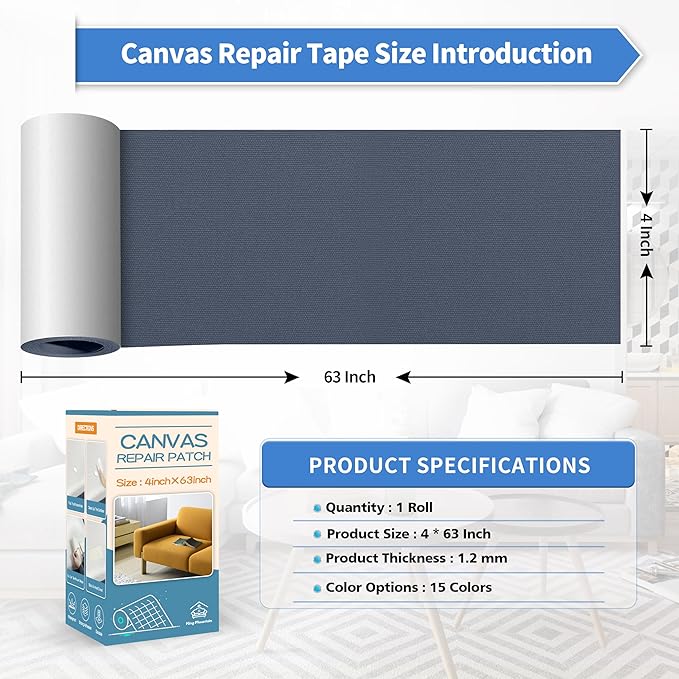KING MOUNTAIN Canvas Repair Tape,Outdoor Gear Patch, 4×63 Inches,Waterproof,Self-Adhesive for Repairing Boat Covers,Sun Shades,Sofas,Tents,Lounge Chairs,Awnings (Dark Grey-1)