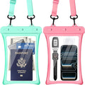 CACOE [Floatable Floating Universal IPX8 Waterproof Phone case 2 Pack-Up to 10.0",Adjustable Lanyard Phone Pouch,Cellphone Dry Bags for Vacation Beach Pool Kayak Cruise Travel Essentials（Pink+Green）