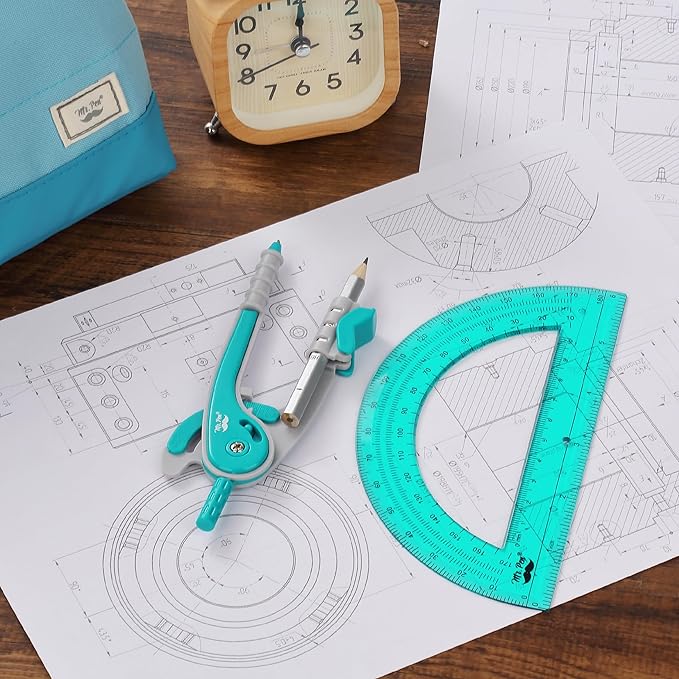 Mr. Pen- Geometry Compass and Protractor Set, 6 Inch Compass, 6 Inch Protractor, Drawing Tool for School, Clear Plastic, Easy Grip, Precision Design for Math, Art, Drafting, Architecture