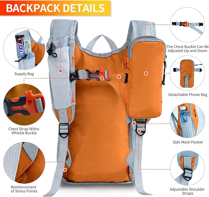 Hiking Backpack 10L/15L Small Daypack Lightweight Packable Travel Foldable Water Resistan for Women Men (Orange, 15L)