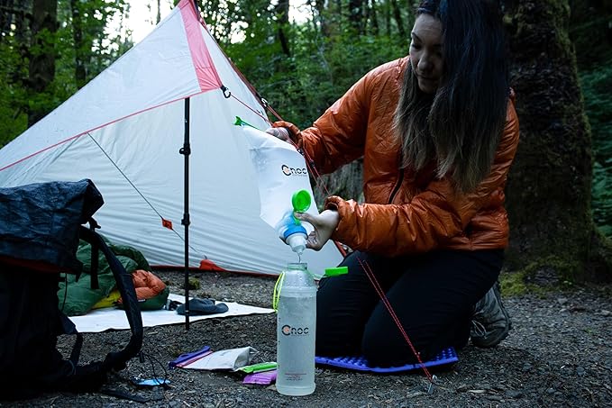Cnoc Outdoors Vesica Collapsible Water Bottle 1 Liter Green, 42mm wide Mouth Thread, Packs Down Small when Empty, Perfect for Travel and Hiking