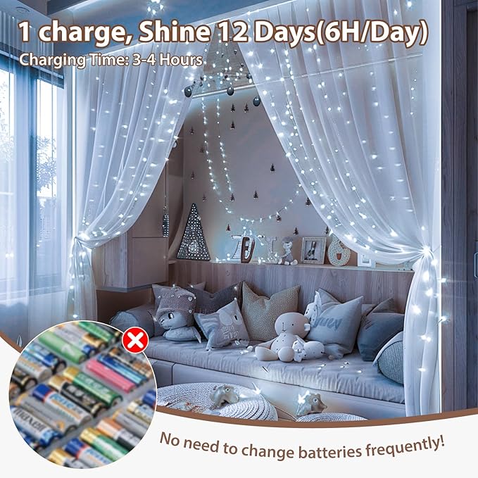 HXWEIYE Rechargeable Fairy Lights with Remote & DIY Timer, 33ft 100LED Battery Operated Twinkle String Lights, 8 Modes Decor Light for Bedroom Indoor Wedding Dorm Christmas Tree Party (White)