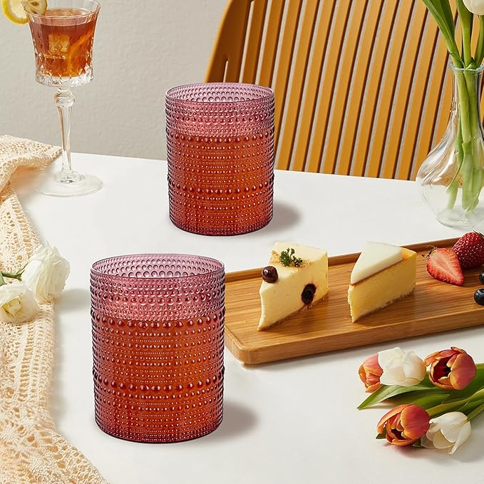 18PCS Plastic Hobnail Drinking Glasses - 14 Oz Burgundy Vintage Glasses Mixed Drinkware Sets - Disposable Beaded Cups for Beer, Whiskey, Juice, Cocktail, Wine, Party