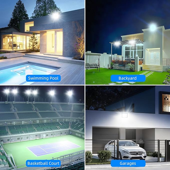 300W LED Flood Light Outdoor, 2Pack 30000LM Super Bright, IP66 Waterproof Outside Work Lights, 6500K Daylight White Security Lights, Plug in Flood Light for Yard Garage Garden Patio