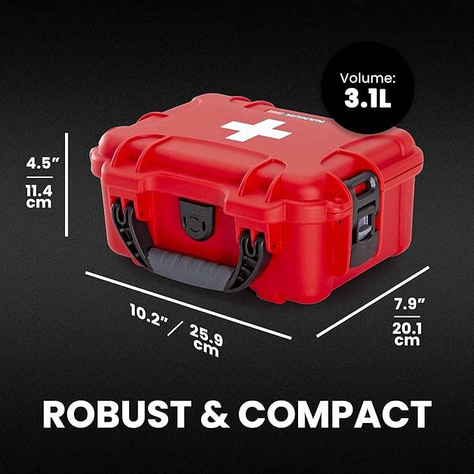 NANUK 904 Waterproof First Aid Kit 110pcs – Durable, Pre-Stocked First Aid Emergency Kit with Bandages, Tick Removal Tool, and More – Dustproof, Impact-Resistant, Floats (10.2" x 7.9" x 4.5") – Red