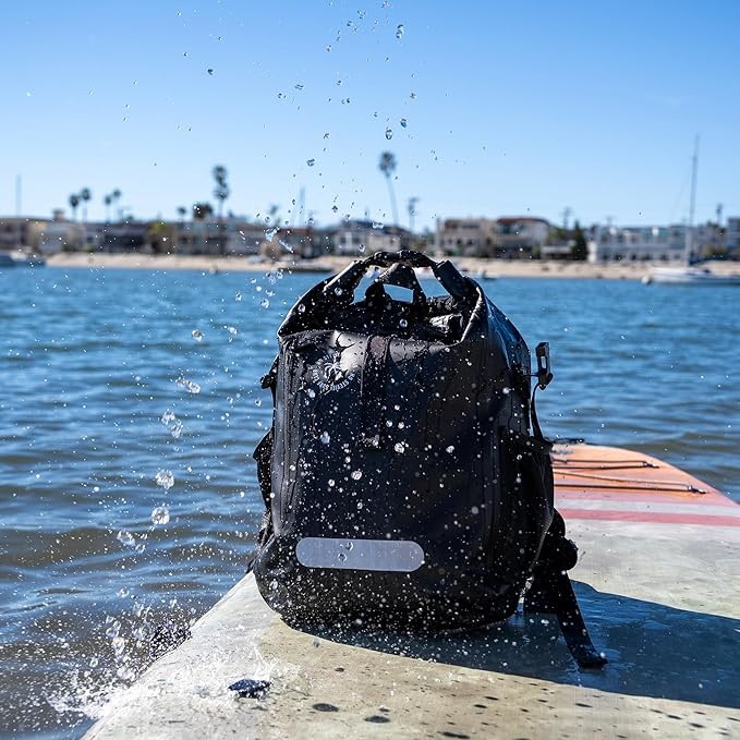 Ho Stevie! Waterproof Surf Backpack - Heavy Duty with Laptop Sleeve - Roll Top Closure Keeps Your Gear Dry In Bag - 25L