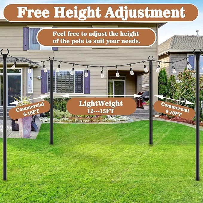 NUERPO 2 Pack String Light Poles,Metal Poles for Hanging Outdoor Light Strings,2 Pack 10 FT Light Poles Stand for Outside Garden,Patio,Wedding,Backyard,Deck,Party