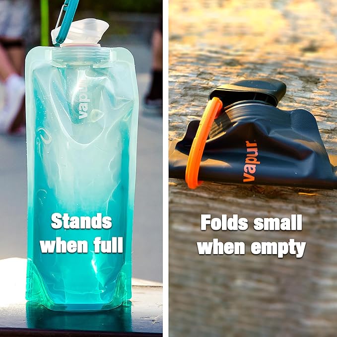 Vapur Collapsible Water Bottle With Carabiner, Compact Bottle Folds Flat For Hydration On The Go, Ideal for Traveling, Hiking or Camping, 34 Ounce, Burgundy, Pack of 2